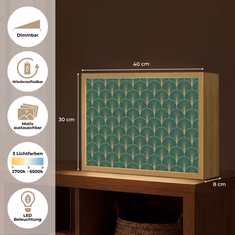 Patroon - Groen - Goud - Symmetrisch Light Box met batterij (Wandlamp) middel 907 -USP_websiteoverzichtDE