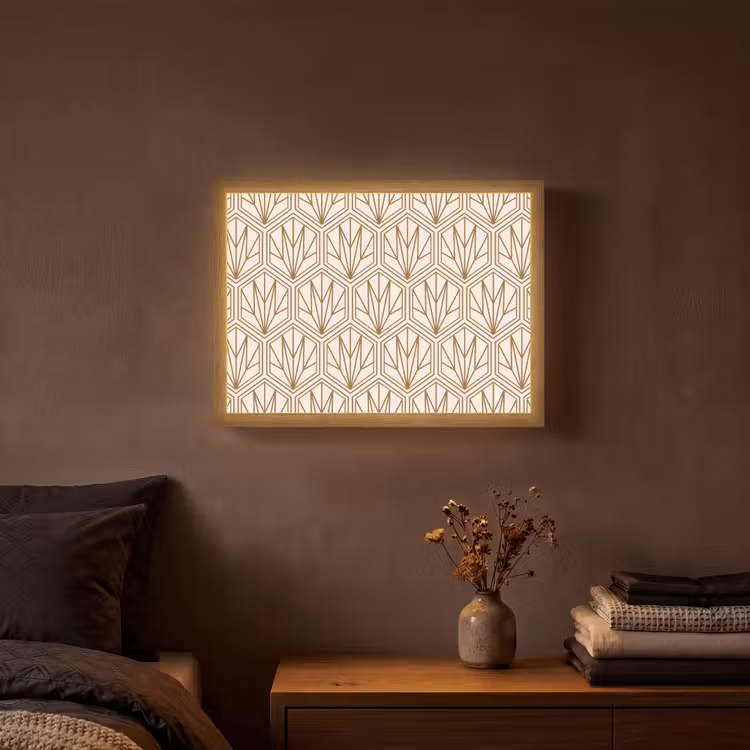 Geometrisch - Patroon - Beige Light Box met batterij (Wandlamp) middel 907 -sfeer4