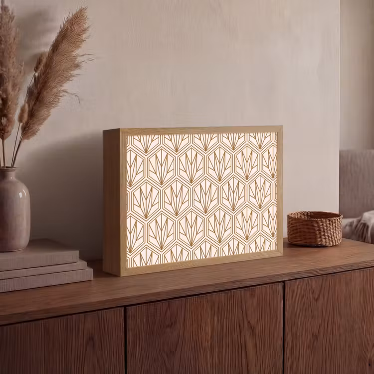 Geometrisch - Patroon - Beige Light Box met batterij (Wandlamp) middel 907 -sfeer2
