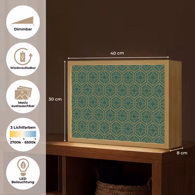 Geometrisch - Patroon - Groen Light Box met batterij (Wandlamp) middel 907 -USP_websiteoverzichtDE