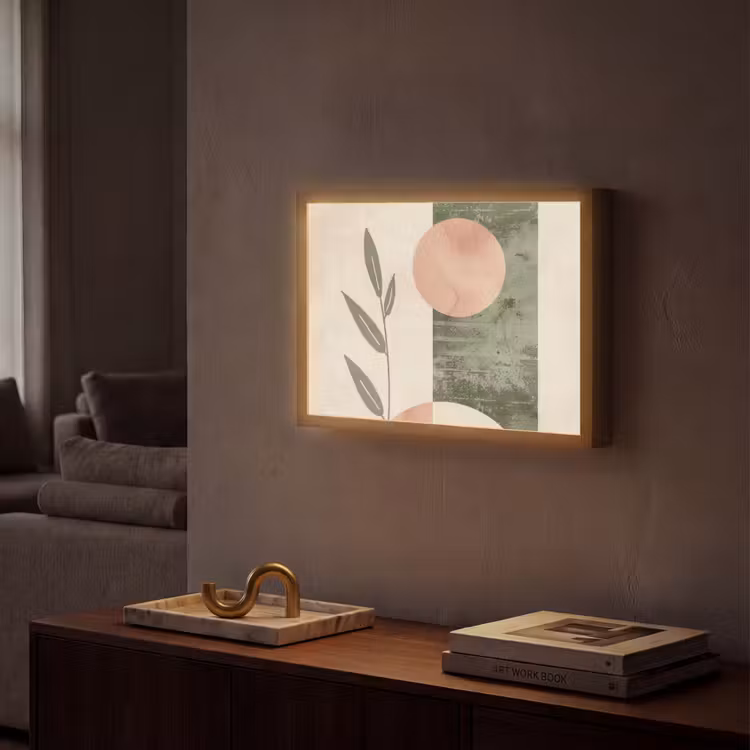 Geometrisch - Roze - Groen - Natuur Light Box met batterij (Wandlamp) middel -sfeer1