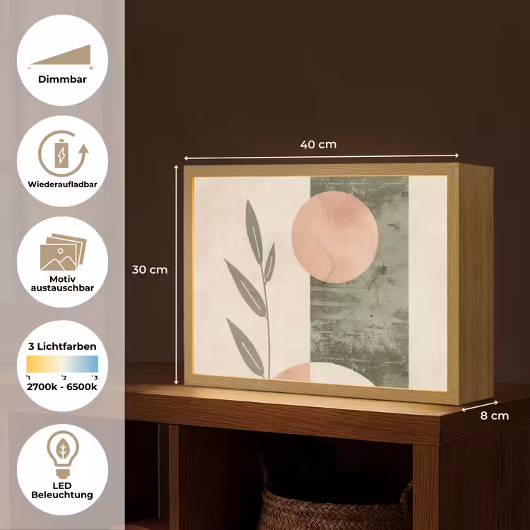 Geometrisch - Roze - Groen - Natuur Light Box met batterij (Wandlamp) middel -USP_websiteoverzichtDE