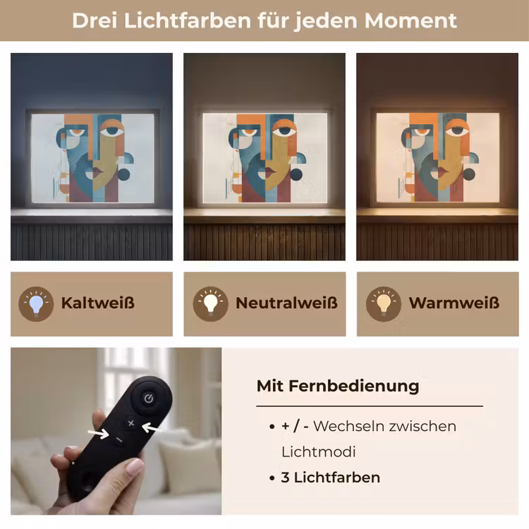 Geometrisch - Strakke vormen - Kleurrijk Light Box met batterij (Wandlamp) middel -USP_lichtkleurDE