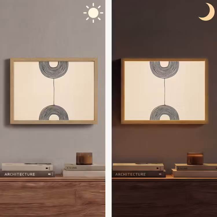 Geometrische bogen - Minimalistisch - Symmetrisch Light Box met batterij (Wandlamp) middel -sfeer3