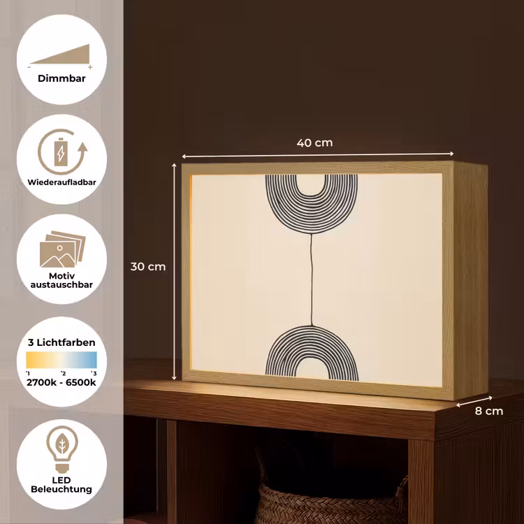 Geometrische bogen - Minimalistisch - Symmetrisch Light Box met batterij (Wandlamp) middel -USP_websiteoverzichtDE