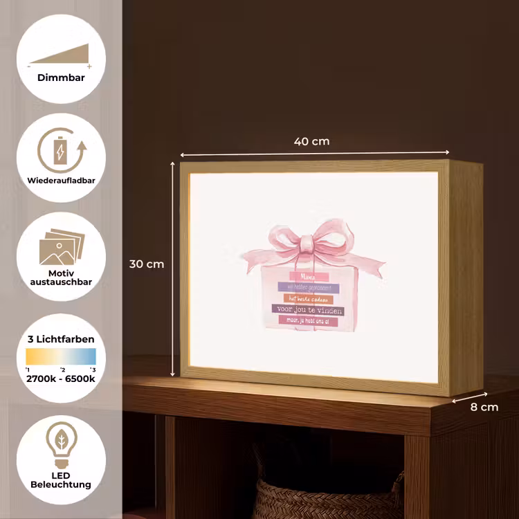 Cadeau - Strik - Tekst - Roze Light Box met batterij (Wandlamp) middel -USP_websiteoverzichtDE
