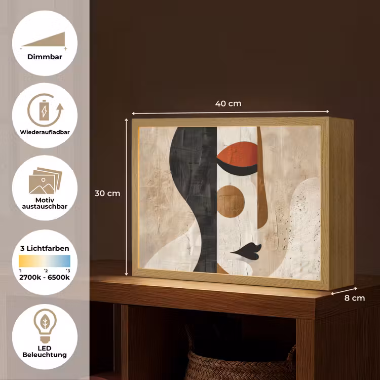 Gezicht - Abstract - Kunst - Vormen Light Box met batterij (Wandlamp) middel -USP_websiteoverzichtDE