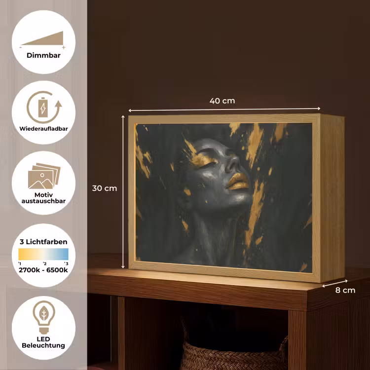 Gezicht - Vrouw - Verfspatten - Abstract Light Box met batterij (Wandlamp) middel -USP_websiteoverzichtDE
