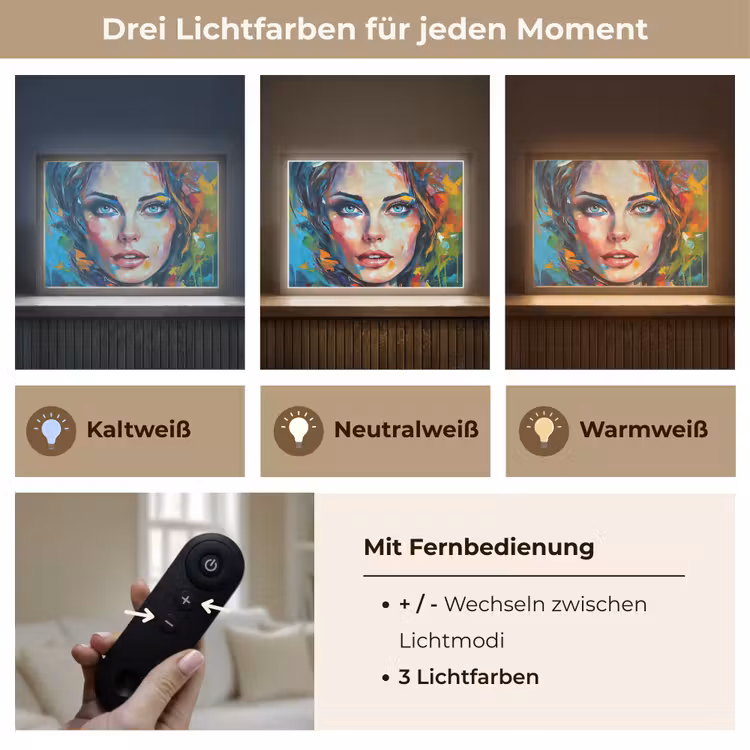 Gezicht - Vrouw - Olieverf - Kleurrijk - Kunst Light Box met batterij (Wandlamp) middel -USP_lichtkleurDE