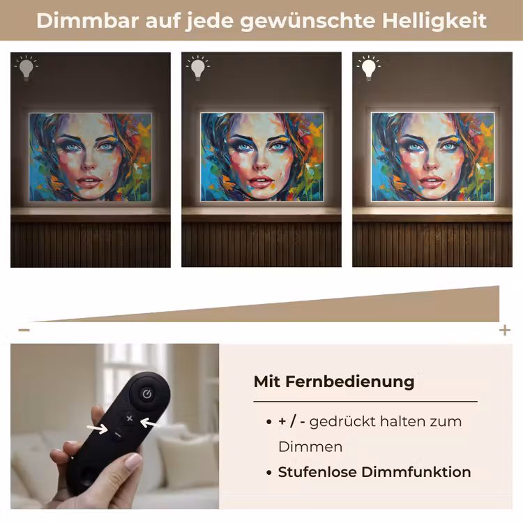 Gezicht - Vrouw - Olieverf - Kleurrijk - Kunst Light Box met batterij (Wandlamp) middel -USP_dimbaarDE