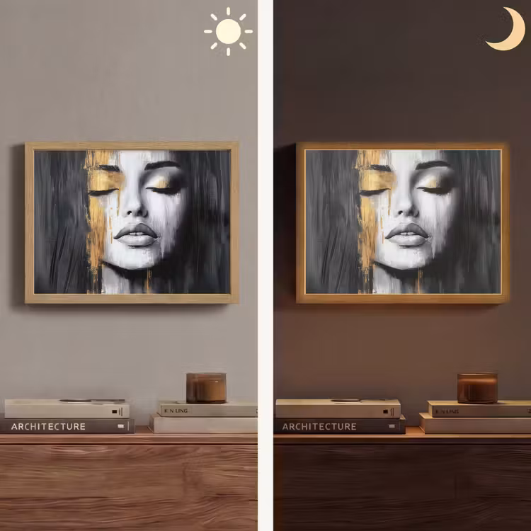 Gezicht - Vrouw - Penseelstreken - Abstract Light Box met batterij (Wandlamp) middel -sfeer3