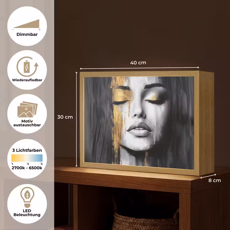 Gezicht - Vrouw - Penseelstreken - Abstract Light Box met batterij (Wandlamp) middel -USP_websiteoverzichtDE
