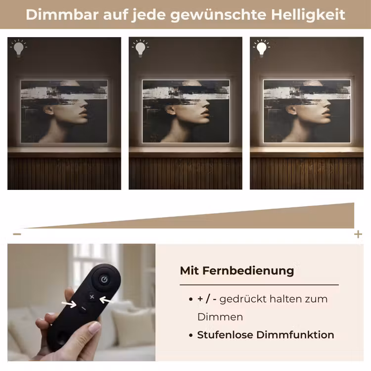 Gezicht - Vrouw - Zwart - Abstract Light Box met batterij (Wandlamp) middel -USP_dimbaarDE