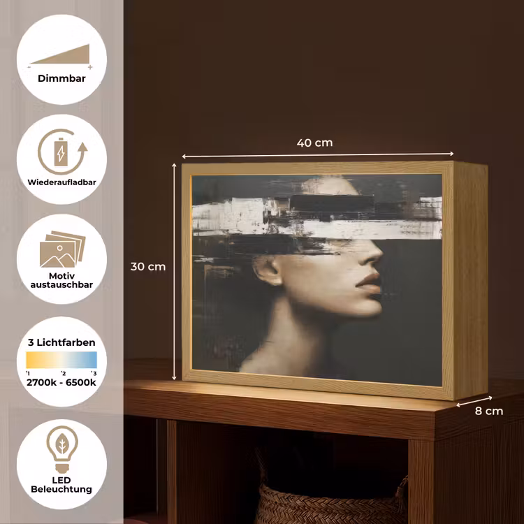 Gezicht - Vrouw - Zwart - Abstract Light Box met batterij (Wandlamp) middel -USP_websiteoverzichtDE