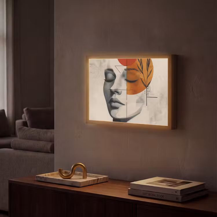 Gezicht - Cirkels - Kunst - Modern Light Box met batterij (Wandlamp) middel -sfeer1