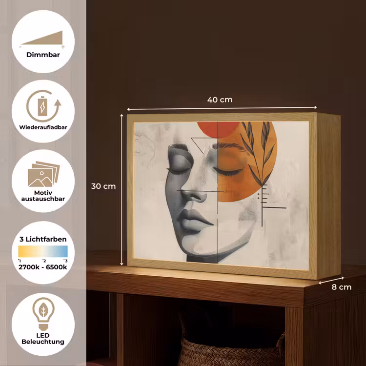 Gezicht - Cirkels - Kunst - Modern Light Box met batterij (Wandlamp) middel -USP_websiteoverzichtDE