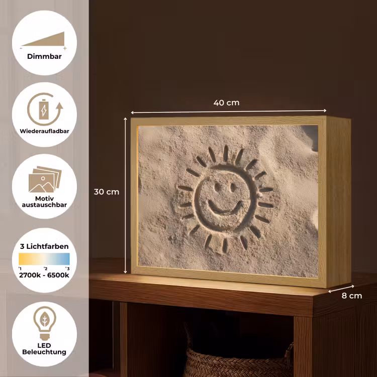 Gezichtje - Zon - Zand - Getekend Light Box met batterij (Wandlamp) middel -USP_websiteoverzichtDE
