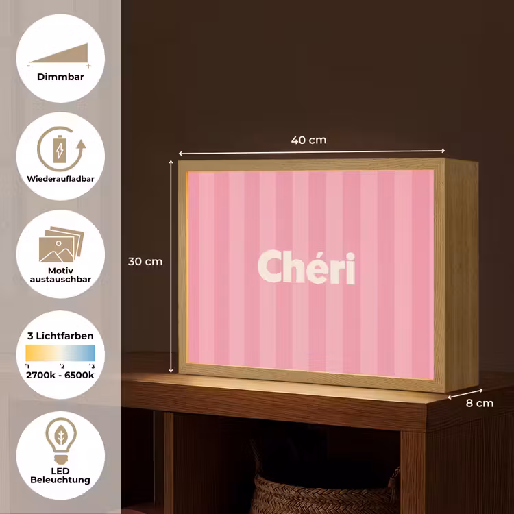 Gestreept - Roze - Chéri Light Box met batterij (Wandlamp) middel -USP_websiteoverzichtDE