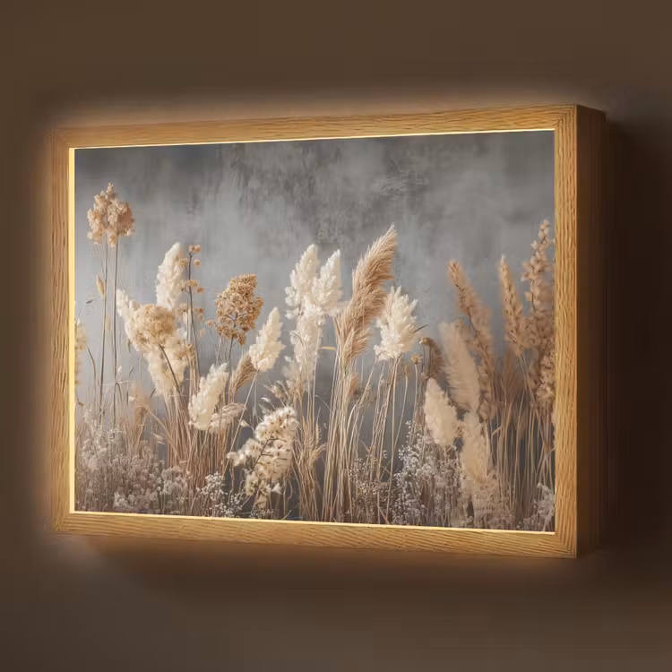 Gedroogde Veldbloemen - Grijs - Beton Light Box met batterij (Wandlamp) middel -z3d_website