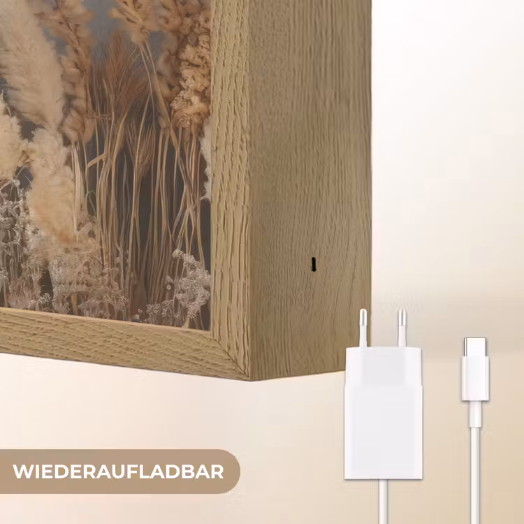 Gedroogde Veldbloemen - Grijs - Beton Light Box met batterij (Wandlamp) middel -USP_websiteoplaadbaarDE