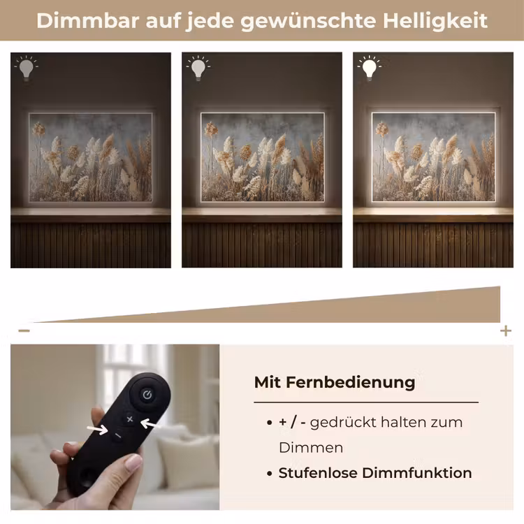 Gedroogde Veldbloemen - Grijs - Beton Light Box met batterij (Wandlamp) middel -USP_dimbaarDE