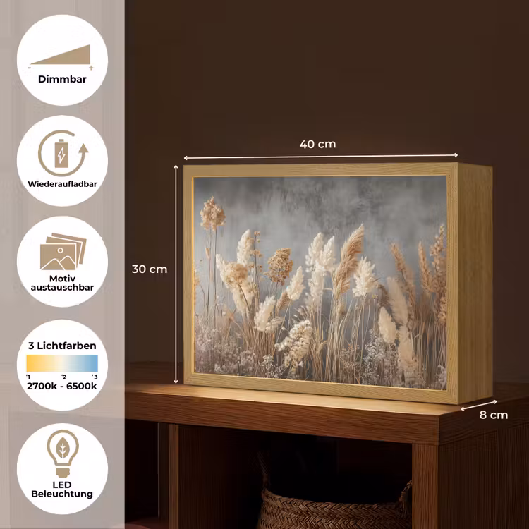 Gedroogde Veldbloemen - Grijs - Beton Light Box met batterij (Wandlamp) middel -USP_websiteoverzichtDE