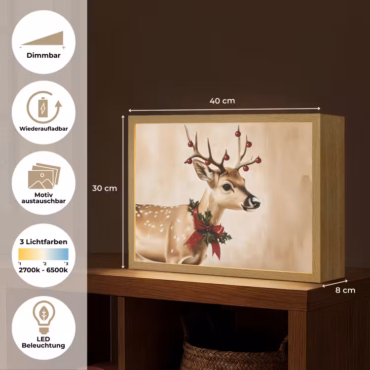 Gewei - Kerst - Rendier - Rood Light Box met batterij (Wandlamp) middel -USP_websiteoverzichtDE