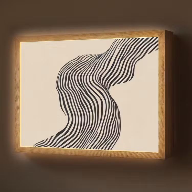 Golvend - Lijnen - Abstract - Silhouet Light Box met batterij (Wandlamp) middel -z3d_website