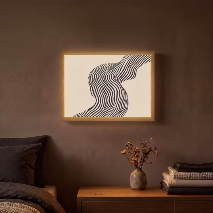Golvend - Lijnen - Abstract - Silhouet Light Box met batterij (Wandlamp) middel -sfeer4