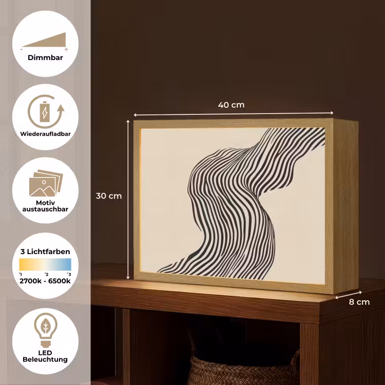 Golvend - Lijnen - Abstract - Silhouet Light Box met batterij (Wandlamp) middel -USP_websiteoverzichtDE