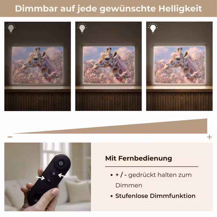 Giraffe - Bloemen - Roze Light Box met batterij (Wandlamp) middel -USP_dimbaarDE