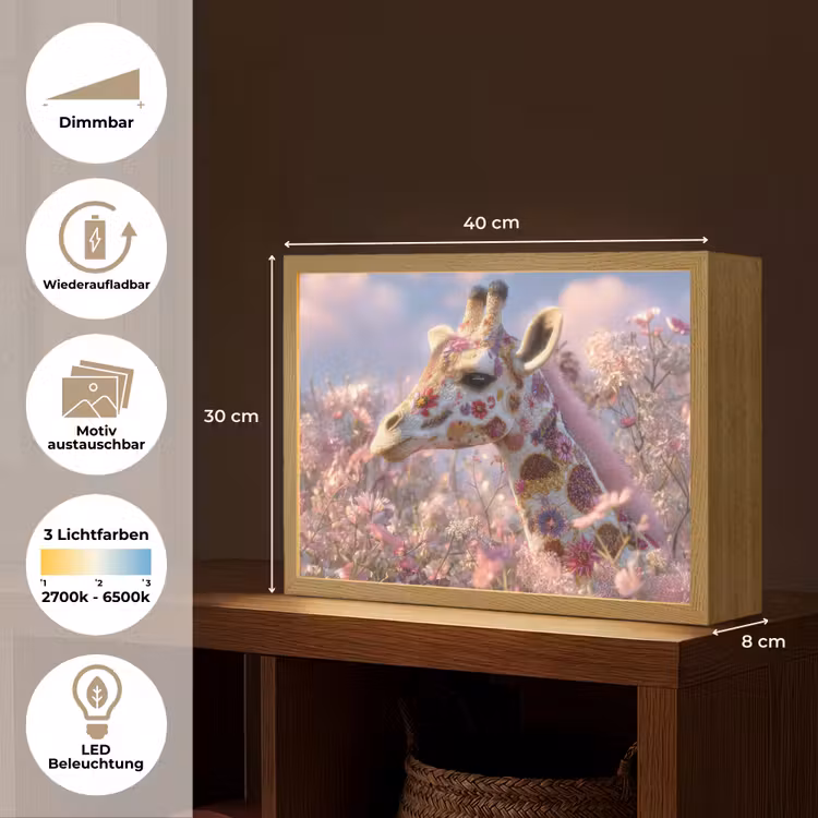 Giraffe - Bloemen - Roze Light Box met batterij (Wandlamp) middel -USP_websiteoverzichtDE