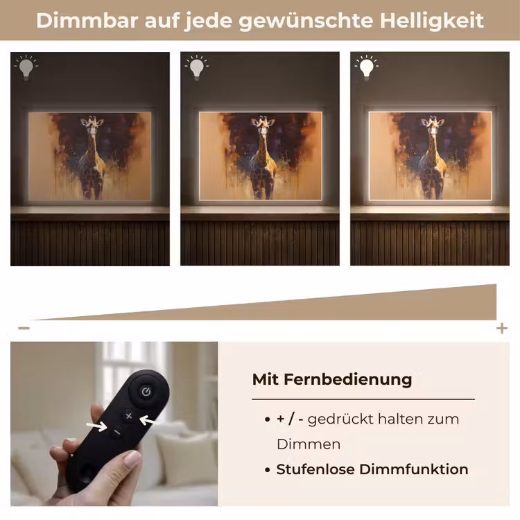 Giraf - Bruin - Abstract - Geschilderd Light Box met batterij (Wandlamp) middel -USP_dimbaarDE