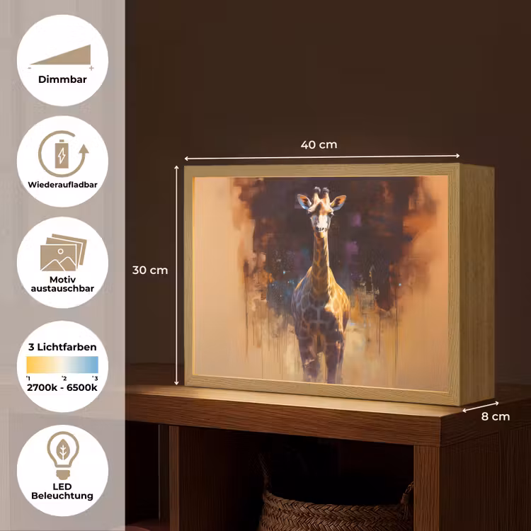 Giraf - Bruin - Abstract - Geschilderd Light Box met batterij (Wandlamp) middel -USP_websiteoverzichtDE