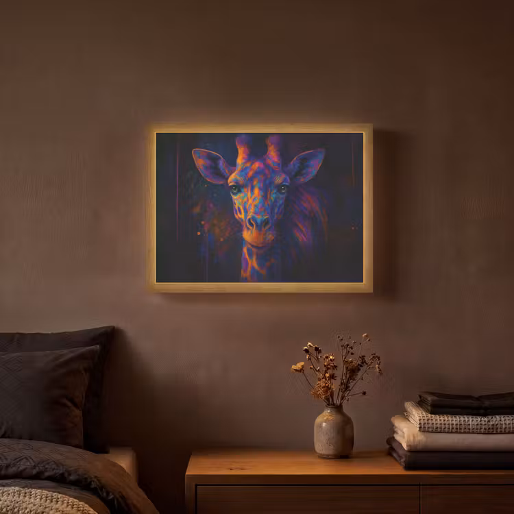 Giraffe - Gekleurd - Verfspatten Light Box met batterij (Wandlamp) middel -sfeer4