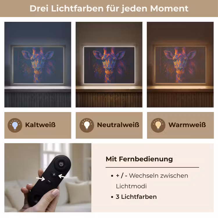 Giraffe - Gekleurd - Verfspatten Light Box met batterij (Wandlamp) middel -USP_lichtkleurDE