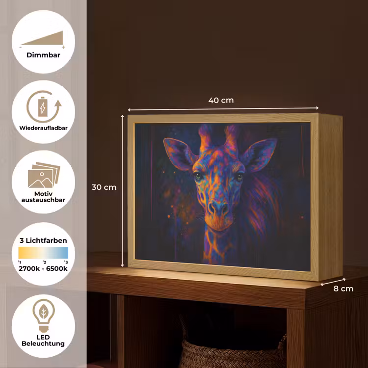 Giraffe - Gekleurd - Verfspatten Light Box met batterij (Wandlamp) middel -USP_websiteoverzichtDE