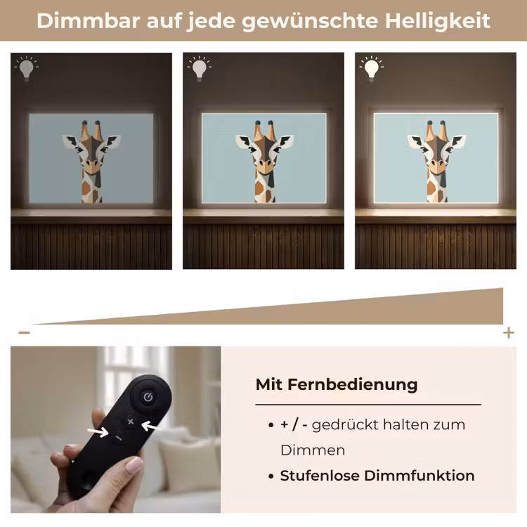 Giraffe - Illustratie - Bruin - Minimalistisch Light Box met batterij (Wandlamp) middel -USP_dimbaarDE