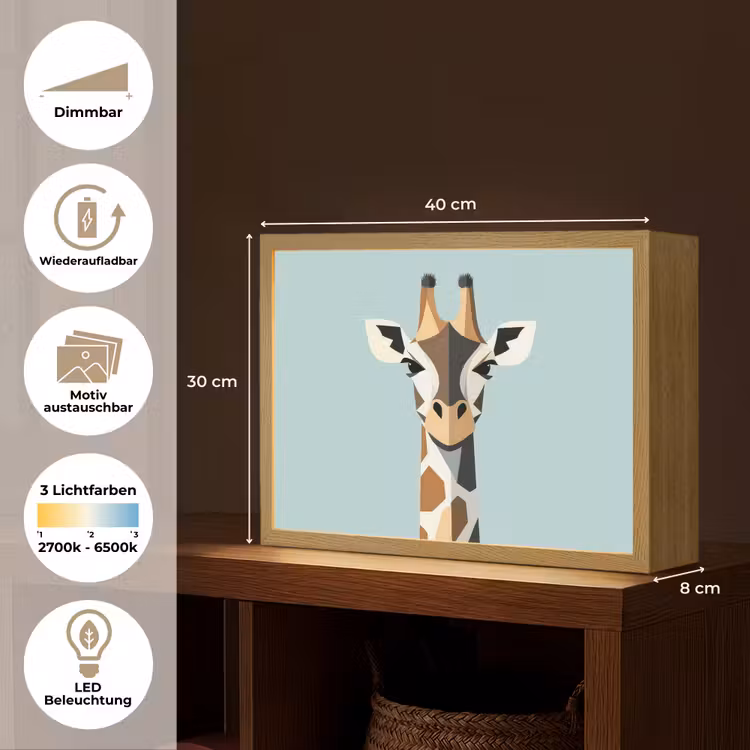 Giraffe - Illustratie - Bruin - Minimalistisch Light Box met batterij (Wandlamp) middel -USP_websiteoverzichtDE