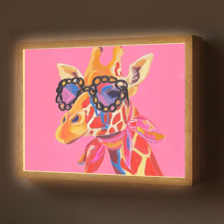 Giraf - Roze - Bril - Sjaal Light Box met batterij (Wandlamp) middel -z3d_website