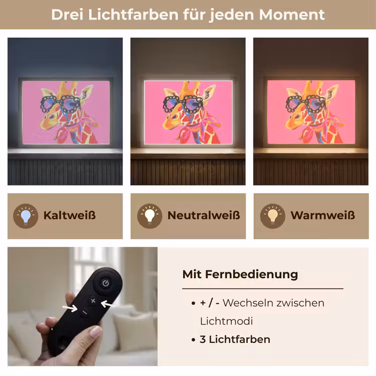 Giraf - Roze - Bril - Sjaal Light Box met batterij (Wandlamp) middel -USP_lichtkleurDE
