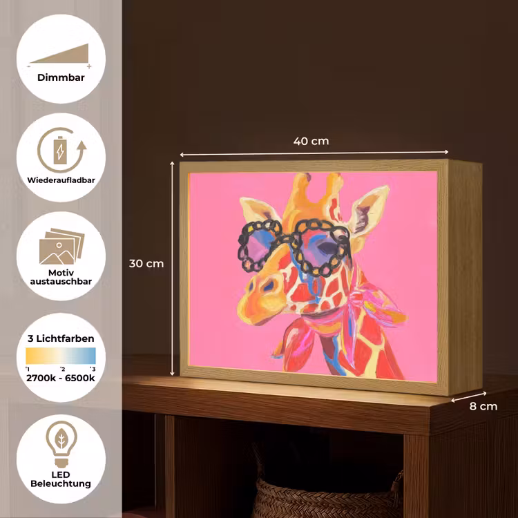 Giraf - Roze - Bril - Sjaal Light Box met batterij (Wandlamp) middel -USP_websiteoverzichtDE