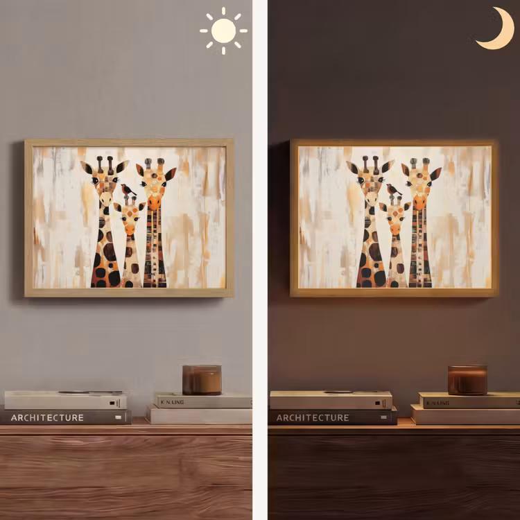 Giraffen - Cartoon - Crème Light Box met batterij (Wandlamp) middel -sfeer3