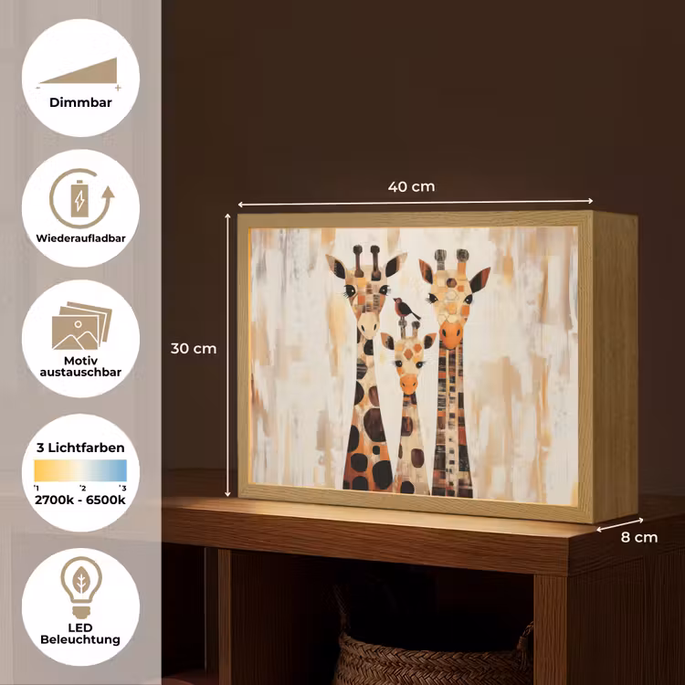Giraffen - Cartoon - Crème Light Box met batterij (Wandlamp) middel -USP_websiteoverzichtDE