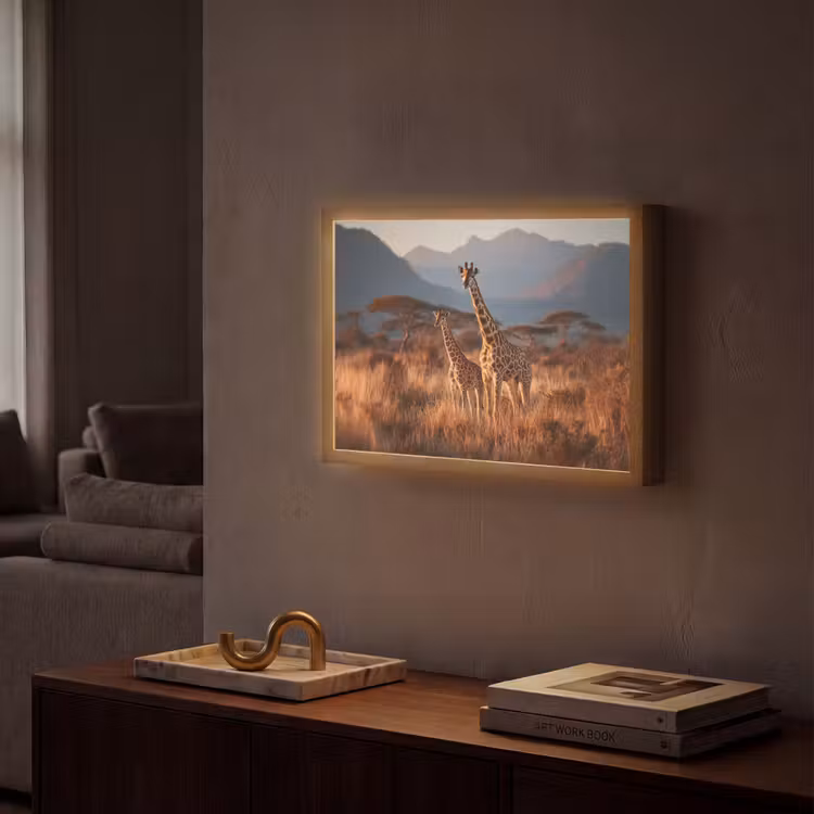 Giraffen - Hoog gras - Acaciabomen Light Box met batterij (Wandlamp) middel -sfeer1