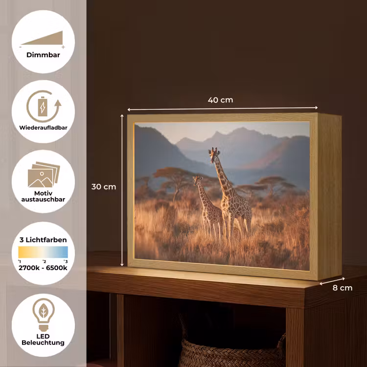 Giraffen - Hoog gras - Acaciabomen Light Box met batterij (Wandlamp) middel -USP_websiteoverzichtDE