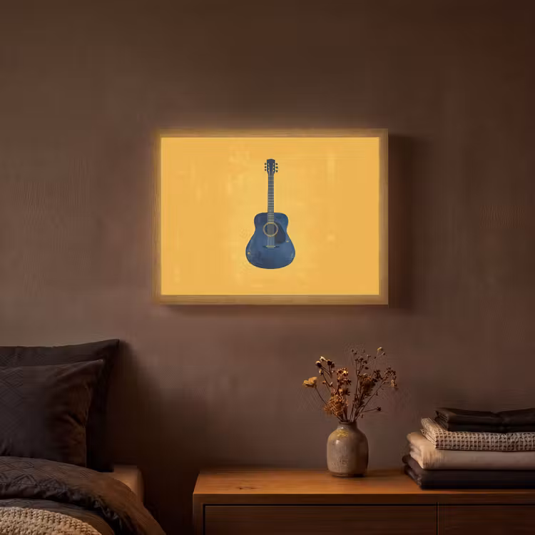 Gitaar - Akoestisch - Geel - Minimalistisch Light Box met batterij (Wandlamp) middel -sfeer4