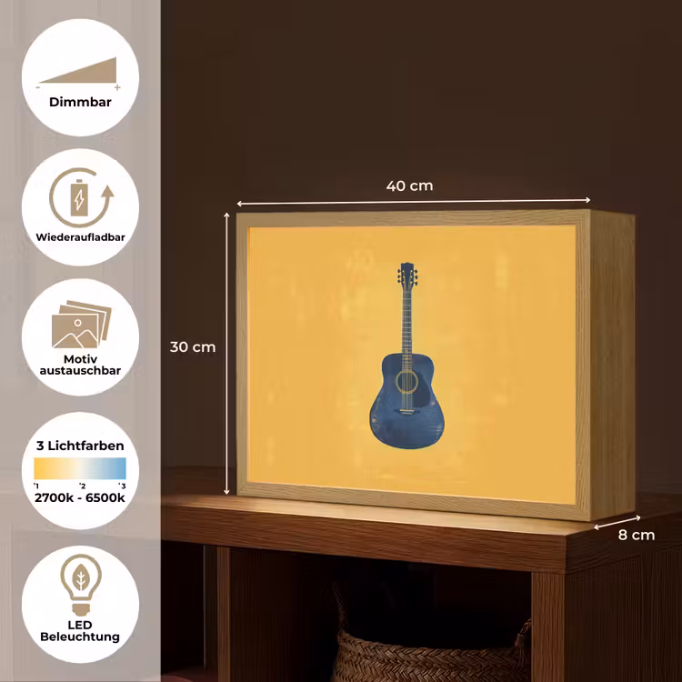 Gitaar - Akoestisch - Geel - Minimalistisch Light Box met batterij (Wandlamp) middel -USP_websiteoverzichtDE