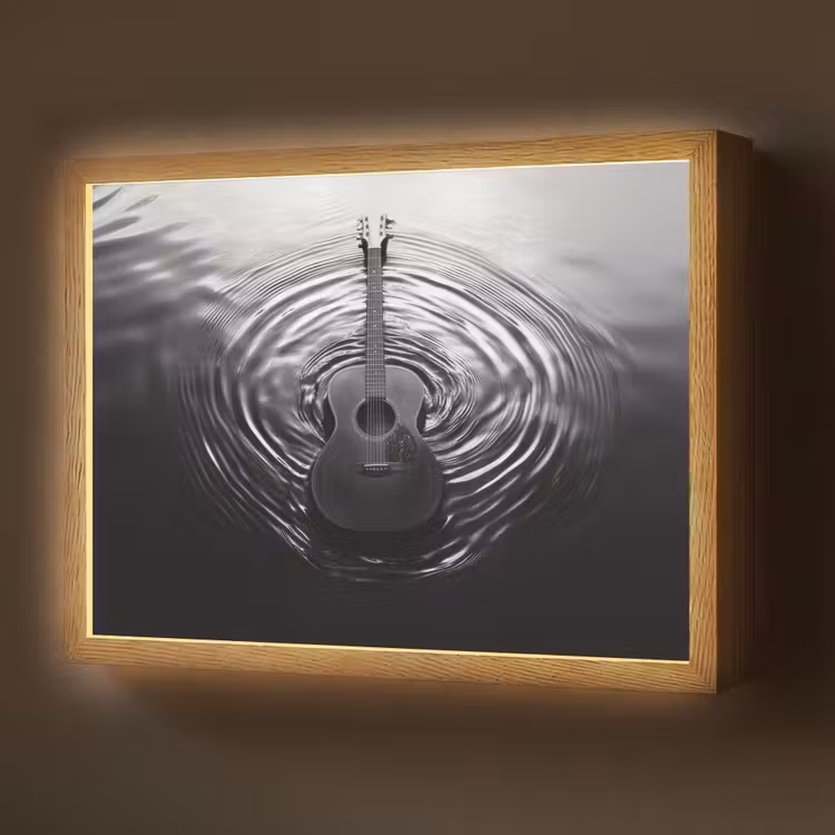 Gitaar - Hout - Water Light Box met batterij (Wandlamp) middel -z3d_website