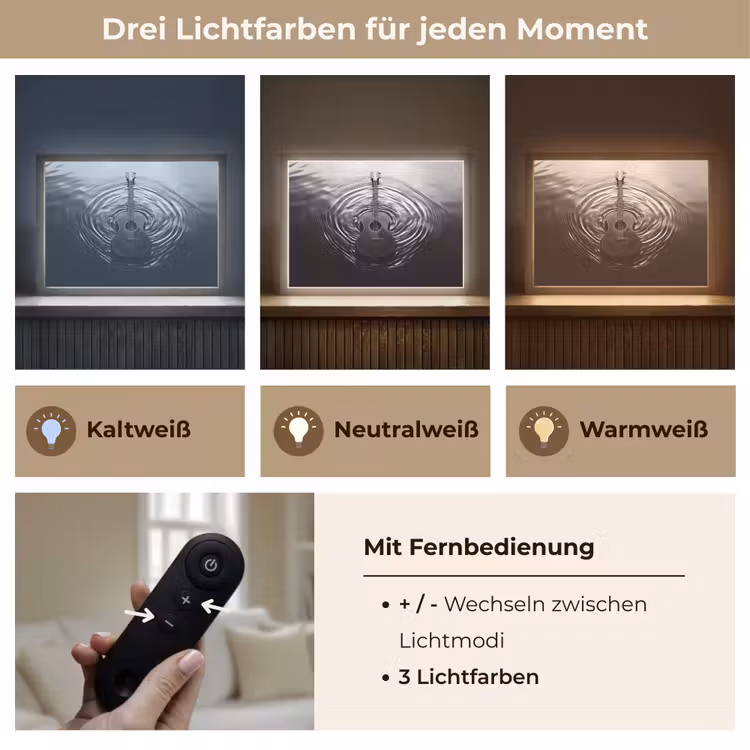 Gitaar - Hout - Water Light Box met batterij (Wandlamp) middel -USP_lichtkleurDE